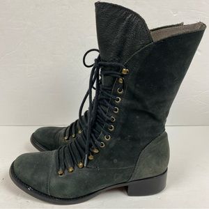 Joie Jovi Black Nubuck Military Combat Boots Lace-up Side Zip Size 36.5 6
